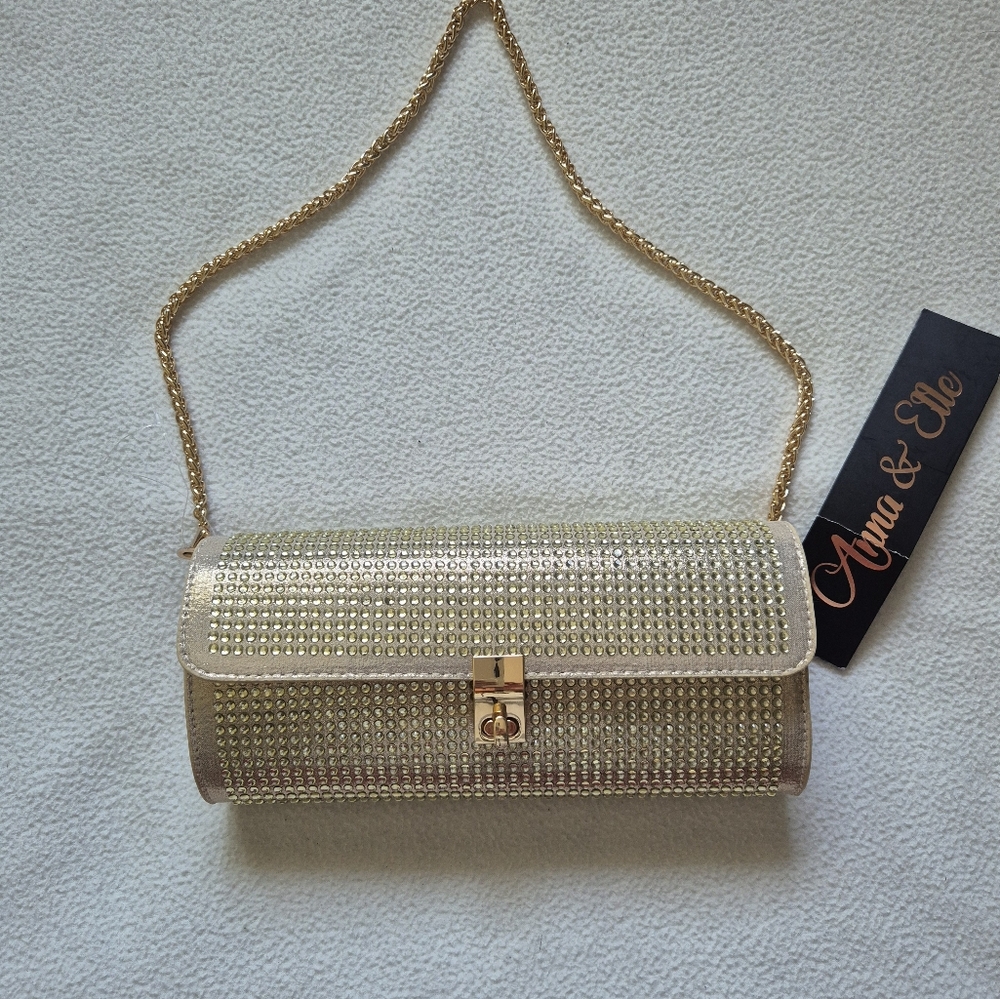 Anna & Elle Women's Gold Rhinestone Clutch Bag